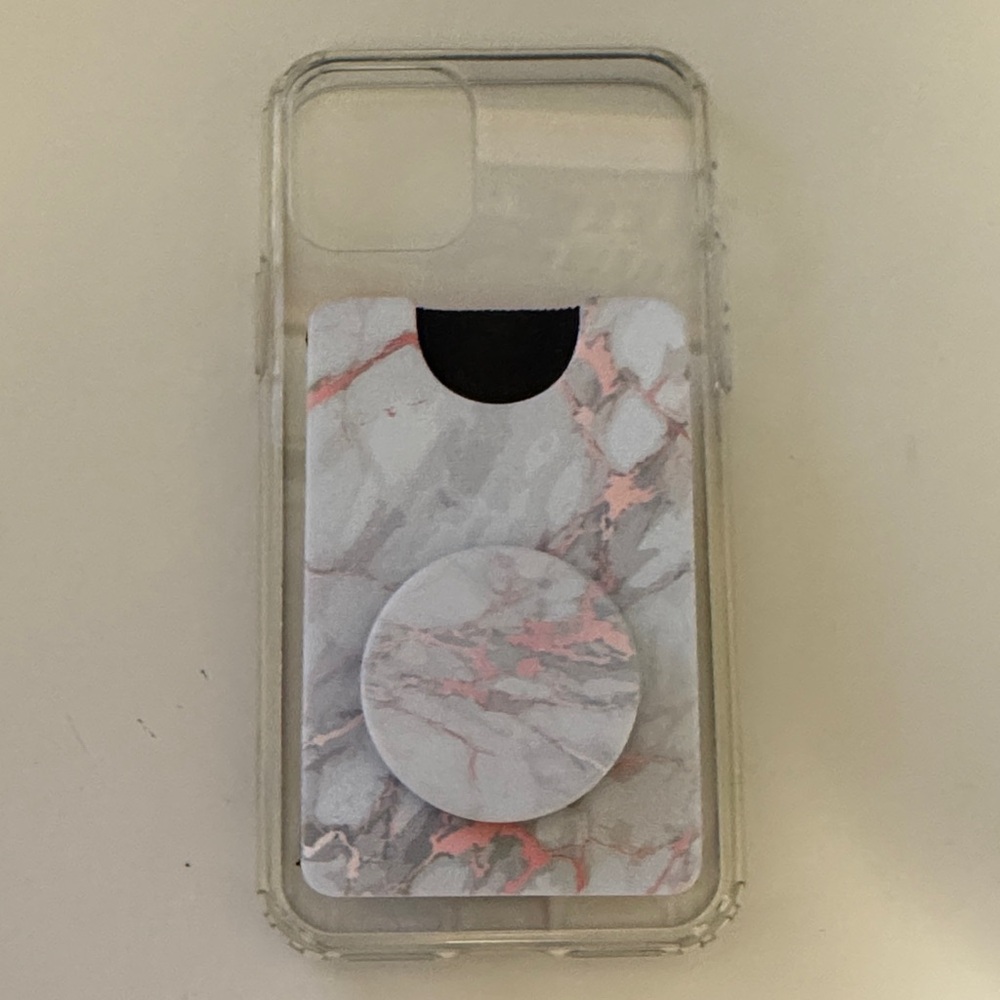iPhone 11 Pro Clear Case and PopSocket Marble Card Holder
